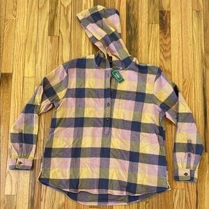 Plaid L.L. Bean Women’s Large Hooded Long Sleeve Flannel Shirt